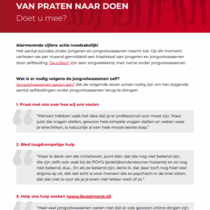 Flyer Samen Minder Suïcide: jongvolwassenen – van praten naar doen
